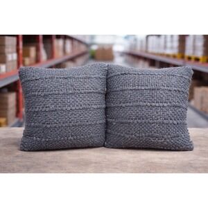 Set of 2 Gray Textured Square Woven Fabric Throw Pillows for Living Room Bedroom